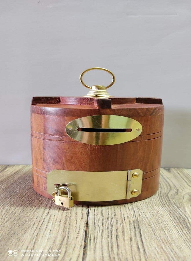 Mirakii Hand Crafted Water Tank Shaped Wooden Money Box with Lock Piggy Bank Coin Box Children Gifts - Image 4